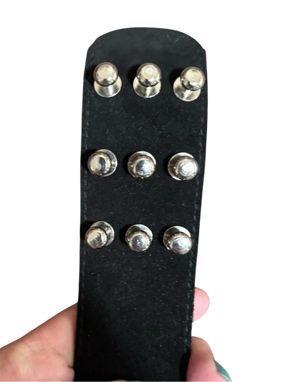 Black Suede Leather Belt Triple Hole Punch Detail and Silver Stud Closure Medium